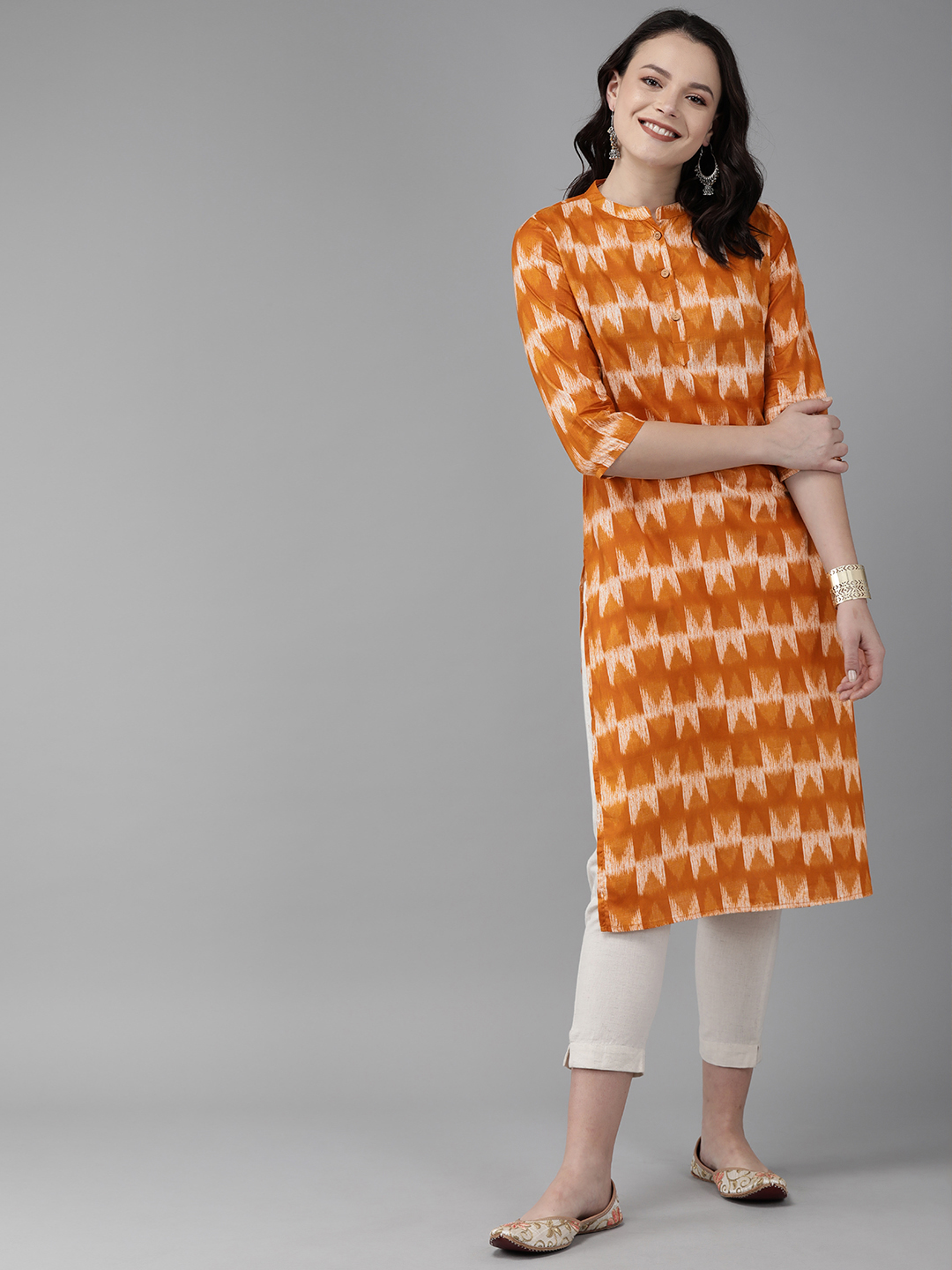 Anouk Women Rust Orange Printed Straight Kurta Price in India