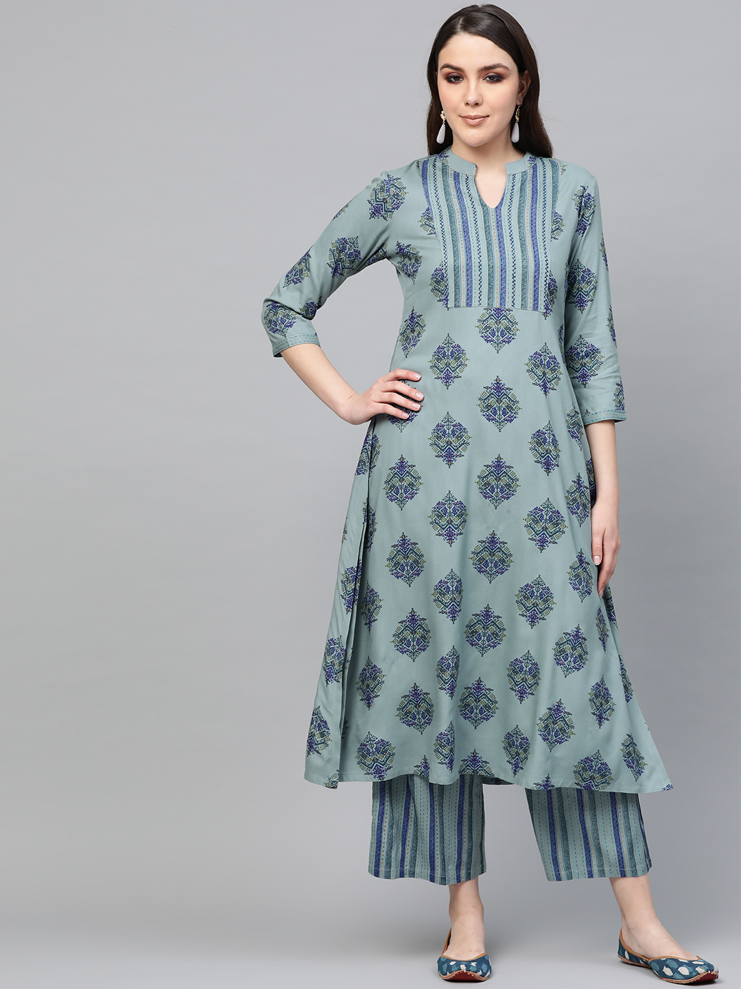 Libas Women Blue & Golden Printed Kurta with Palazzos Price in India