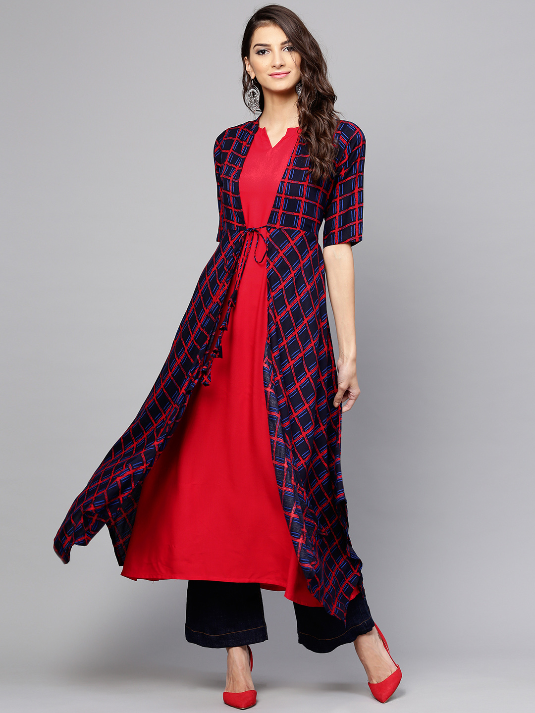 Libas Women Red Solid A-Line Kurta Price in India