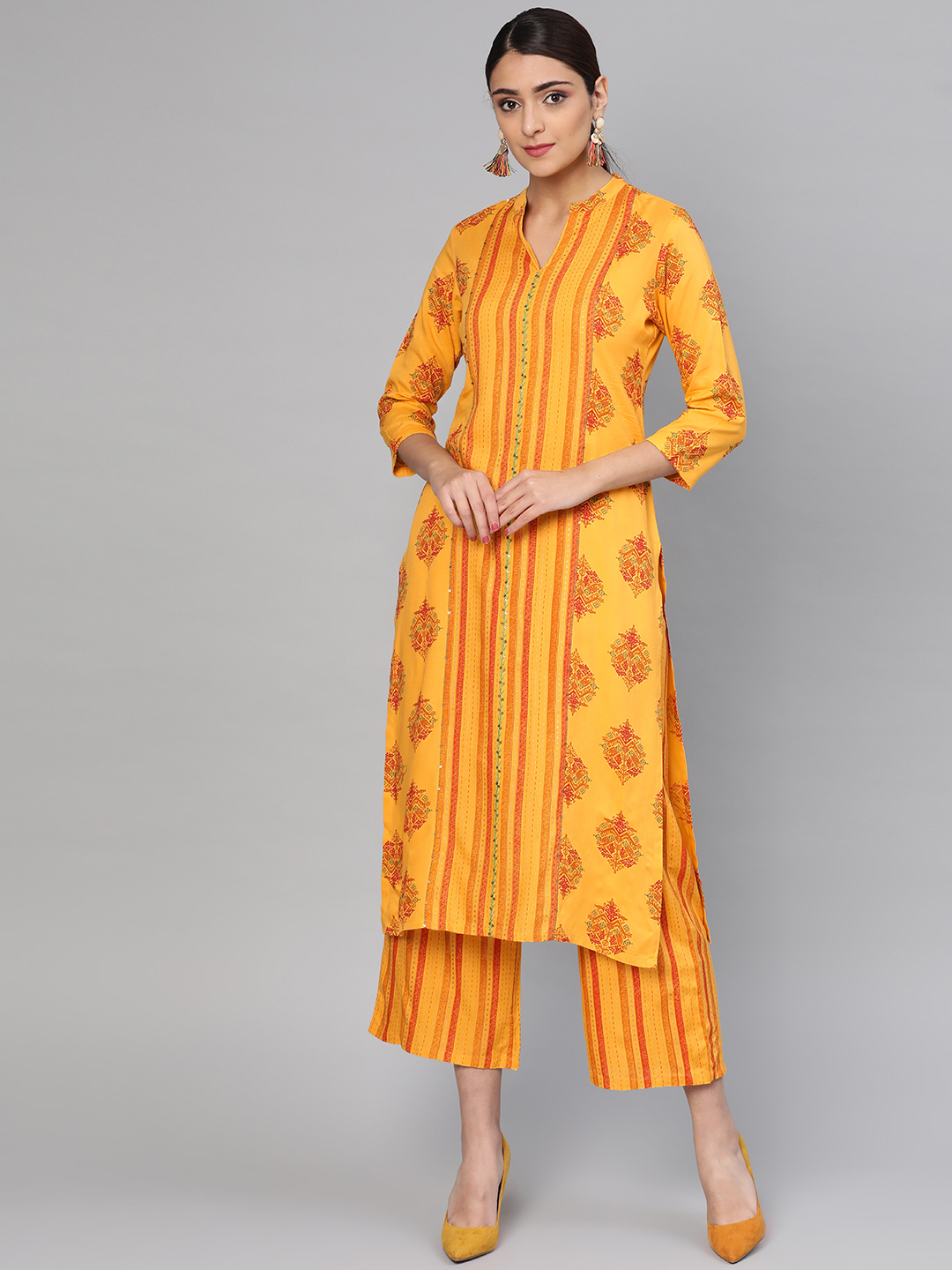 Libas Women Yellow & Red Printed Kurta with Palazzos Price in India