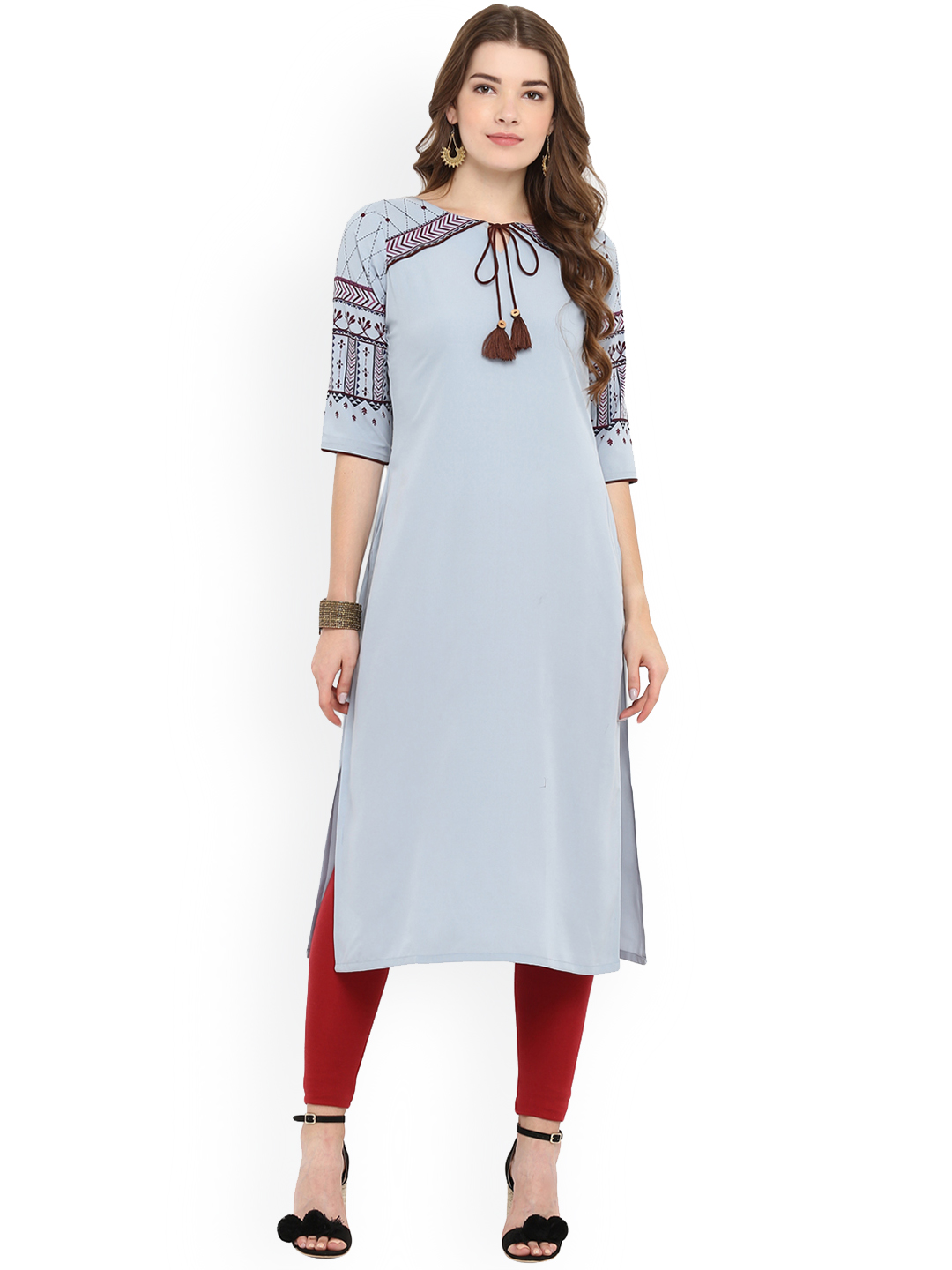 Janasya Women Blue Printed Straight Kurta Price in India