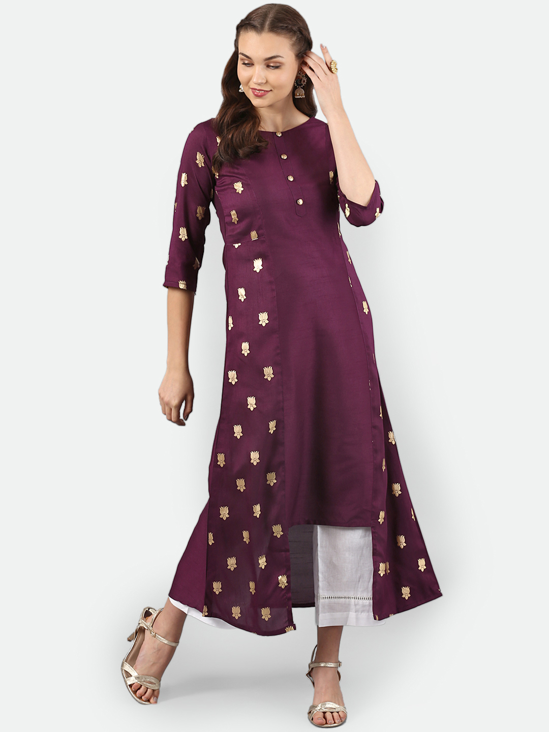 Janasya Women Purple Solid A-Line Kurta Price in India