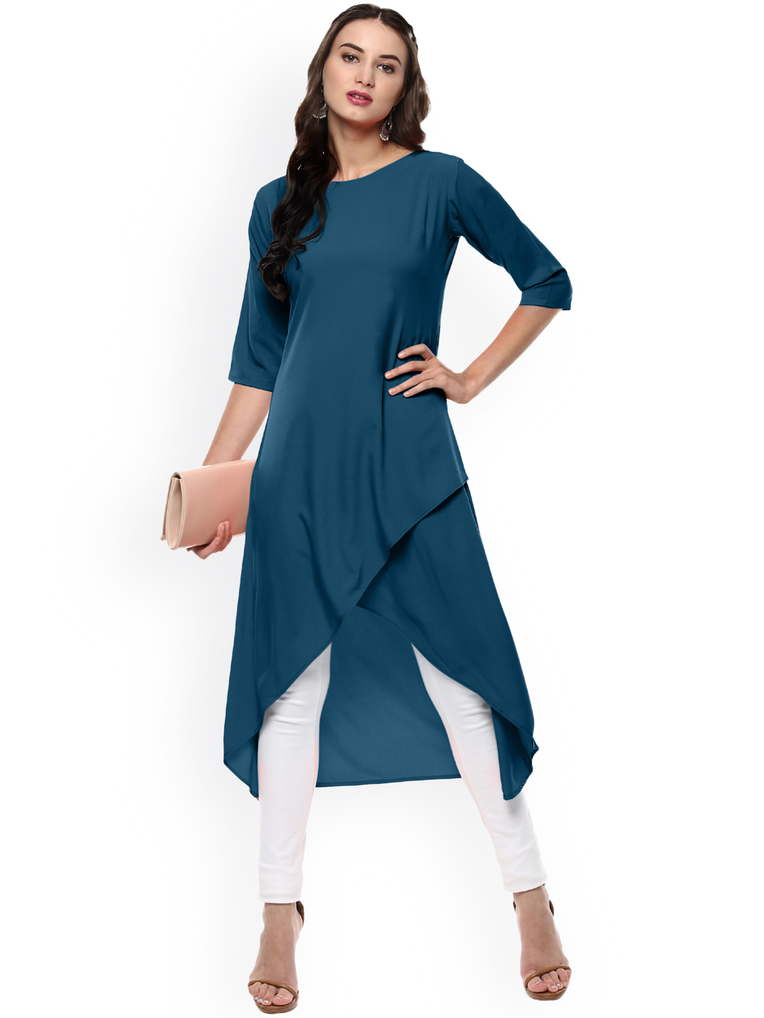 Janasya Women Teal Green Solid Layered A-Line Kurta Price in India