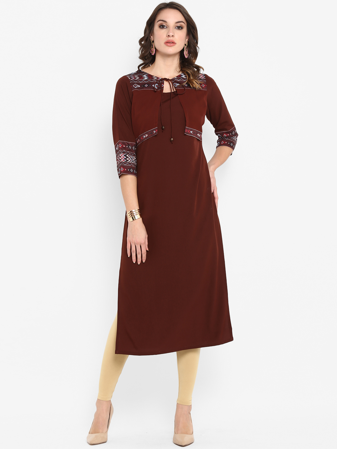 Janasya Women Brown Printed Straight Kurta Price in India