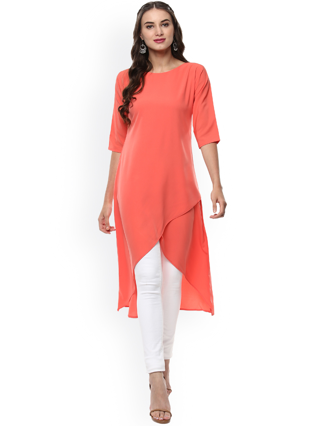 Janasya Women Pink Solid Layered A-Line Kurta Price in India