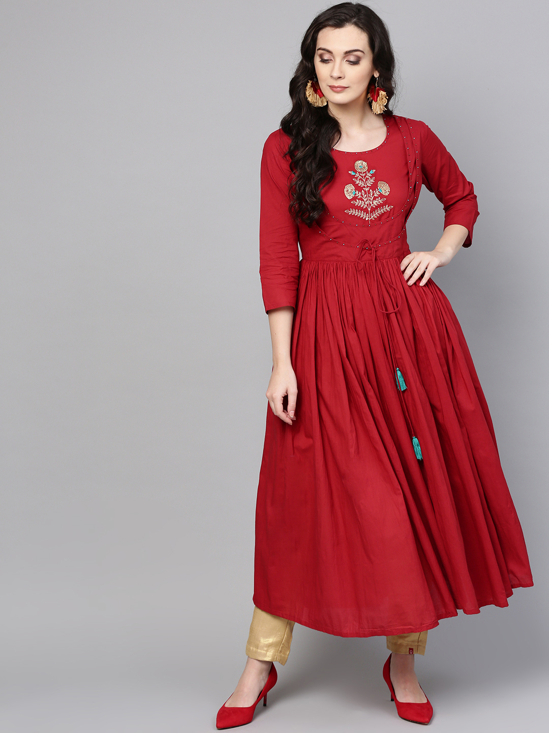 Varanga Women Maroon Solid Anarkali Kurta Price in India