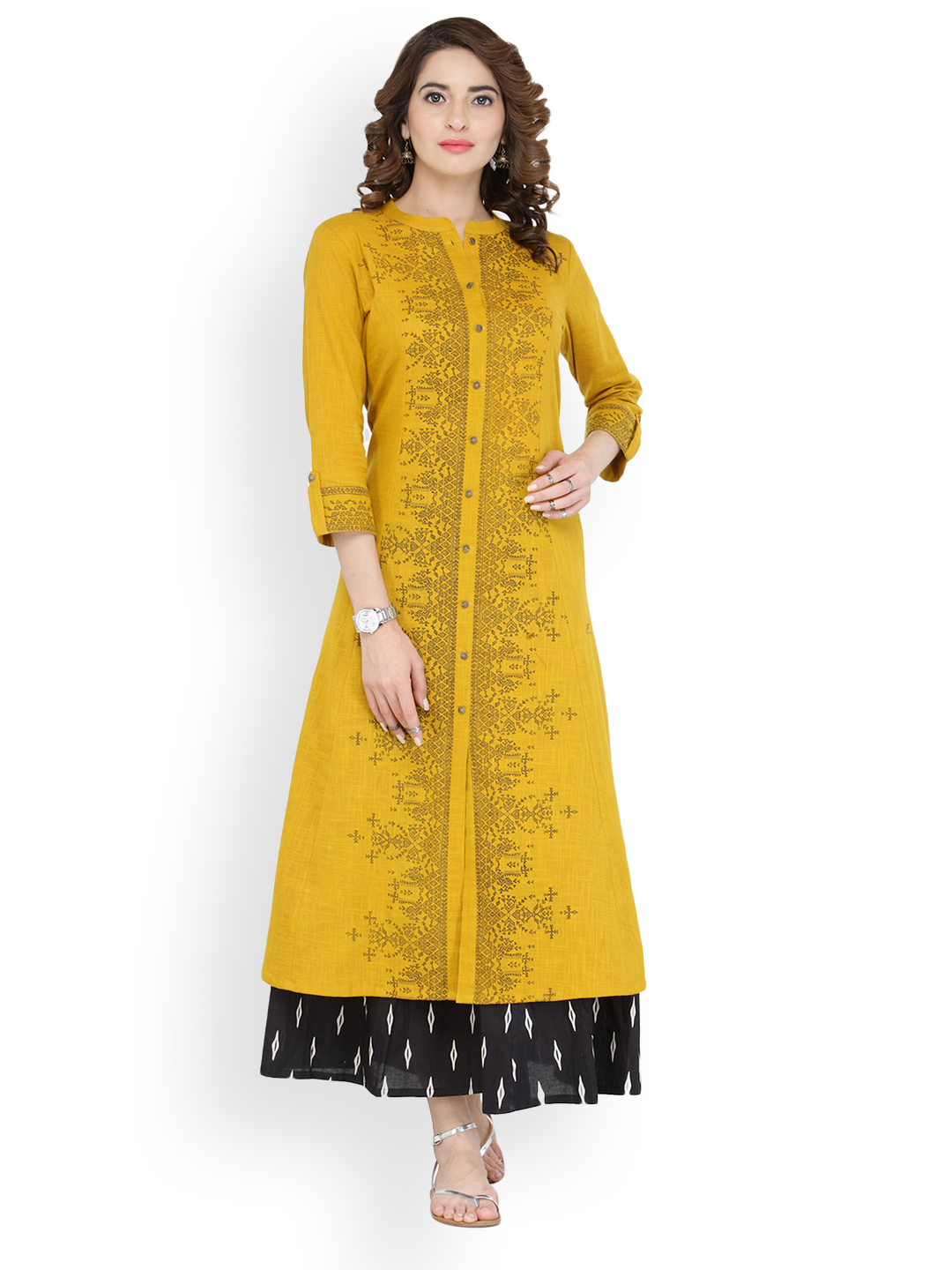 Varanga Mustard Yellow Printed Kurta Price in India