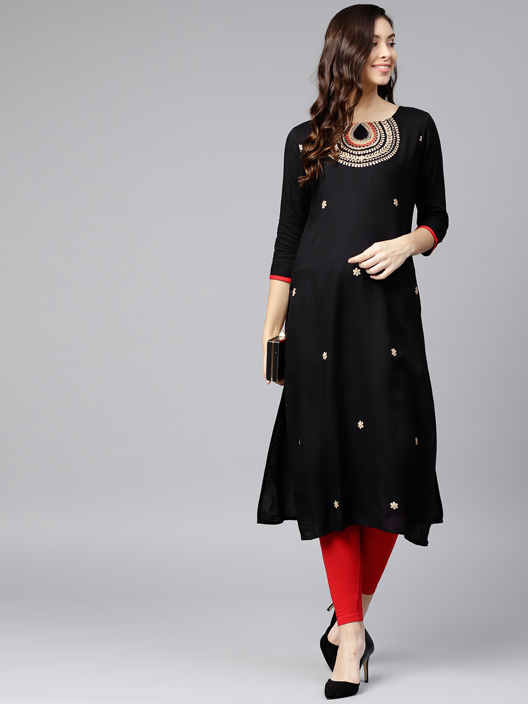 Varanga Black Embroidered Straight Kurta Price in India