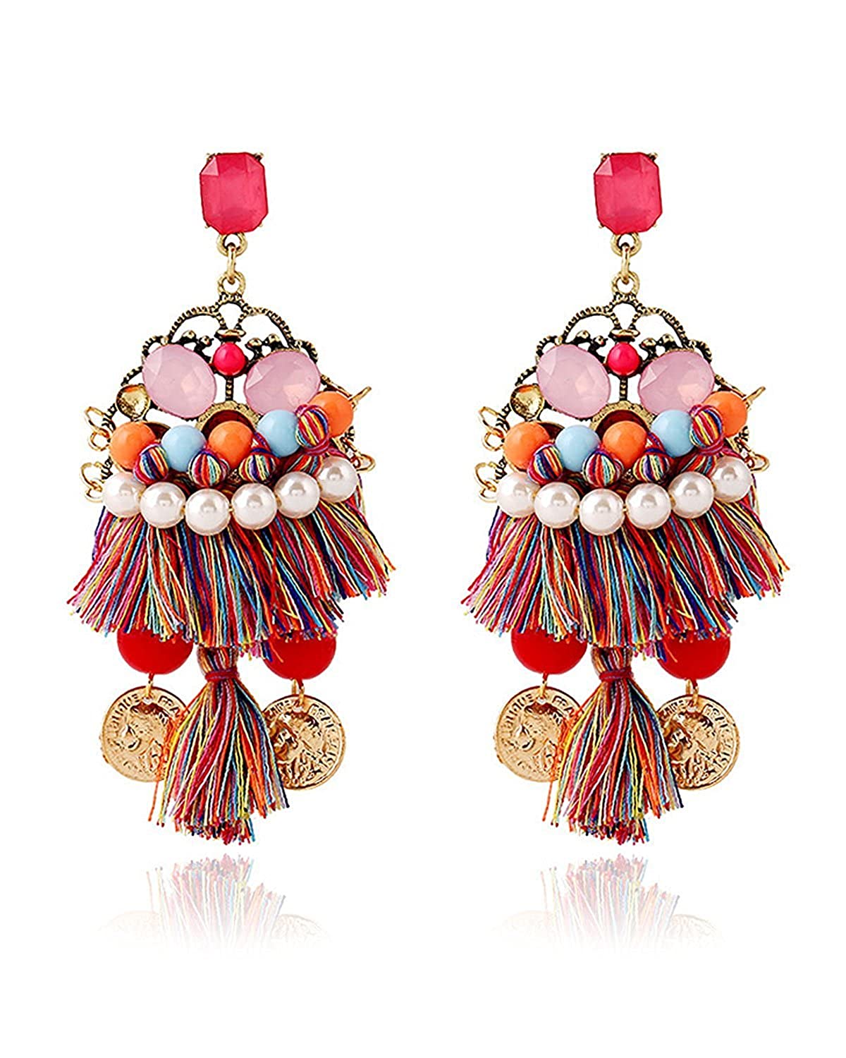 Shining Diva Fashion Colorful Brass Bohemian Stylish Fancy Party Wear Tassel Earrings for Women and Girls(Multi-Colour)(sd6964er) Price in India