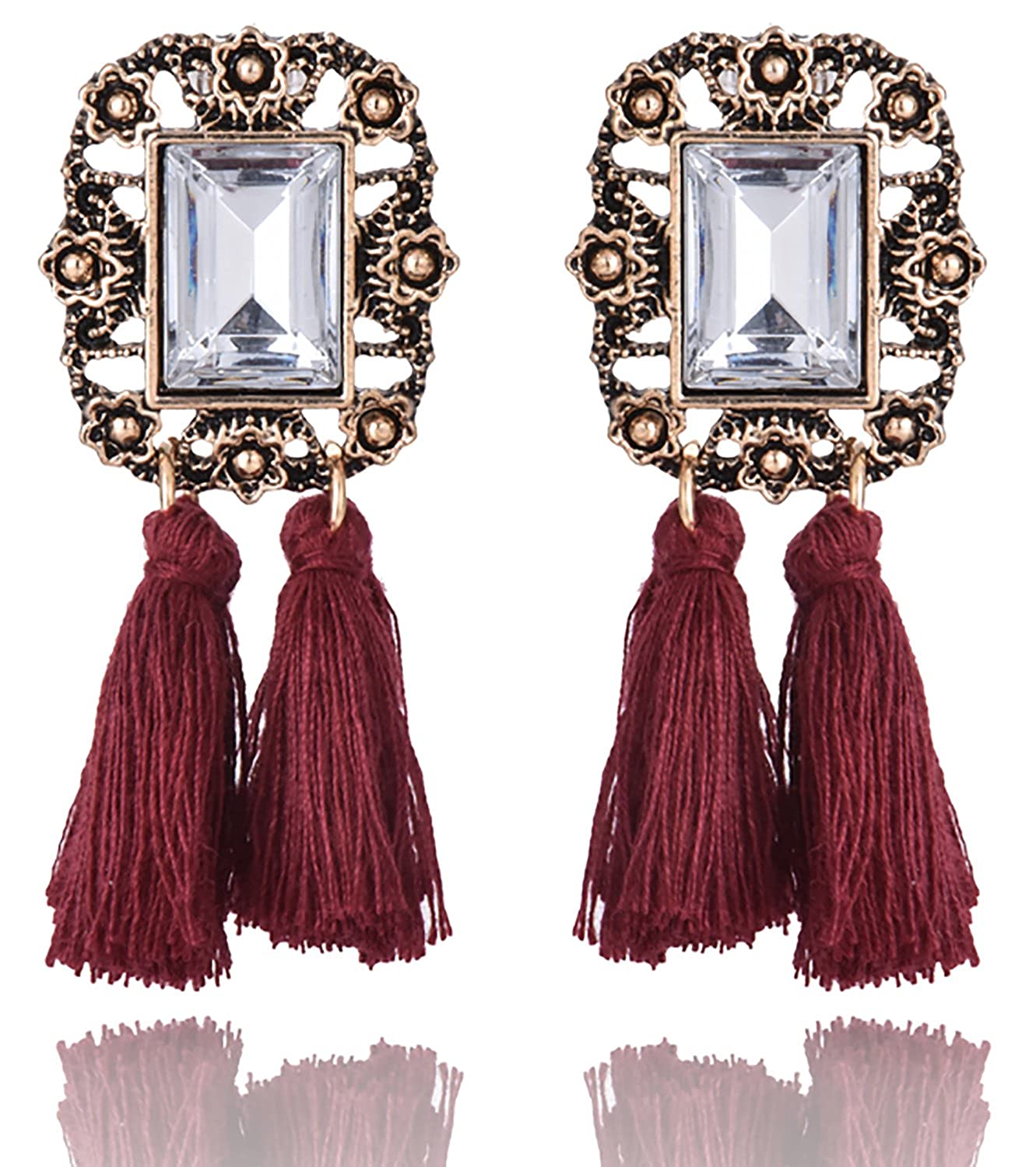 Aashya Mayro Alluring Diamond Semi-Precious Stone Gold Oxidized Maroon Tassel Earring For Women girls.CLICK ON COUPON DISCOUNT WHICH WILL BE APPLIED AT CHECKOUT Price in India