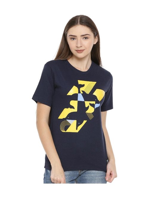 One For Blue Navy Printed T-Shirt Price in India