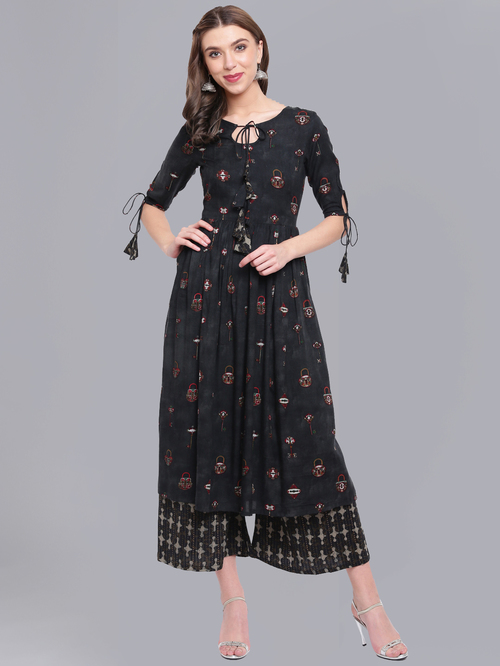 La Firangi Black Printed Kurti Palazzo Set Price in India