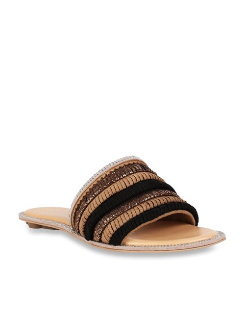 Catwalk Khaki & Black Ethnic Sandals Price in India