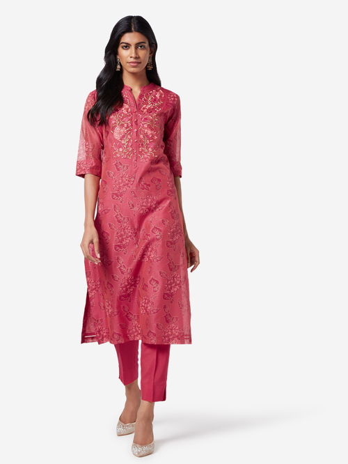 Vark by Westside Red Floral Kurta With Ethnic Pants Set Price in India