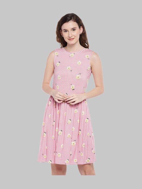 Globus Pink Checks Above Knee Dress Price in India