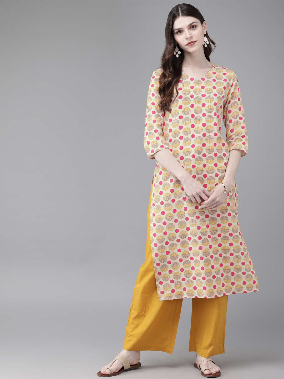 Anouk Women Off White Pink Printed Straight Kurta Price in India