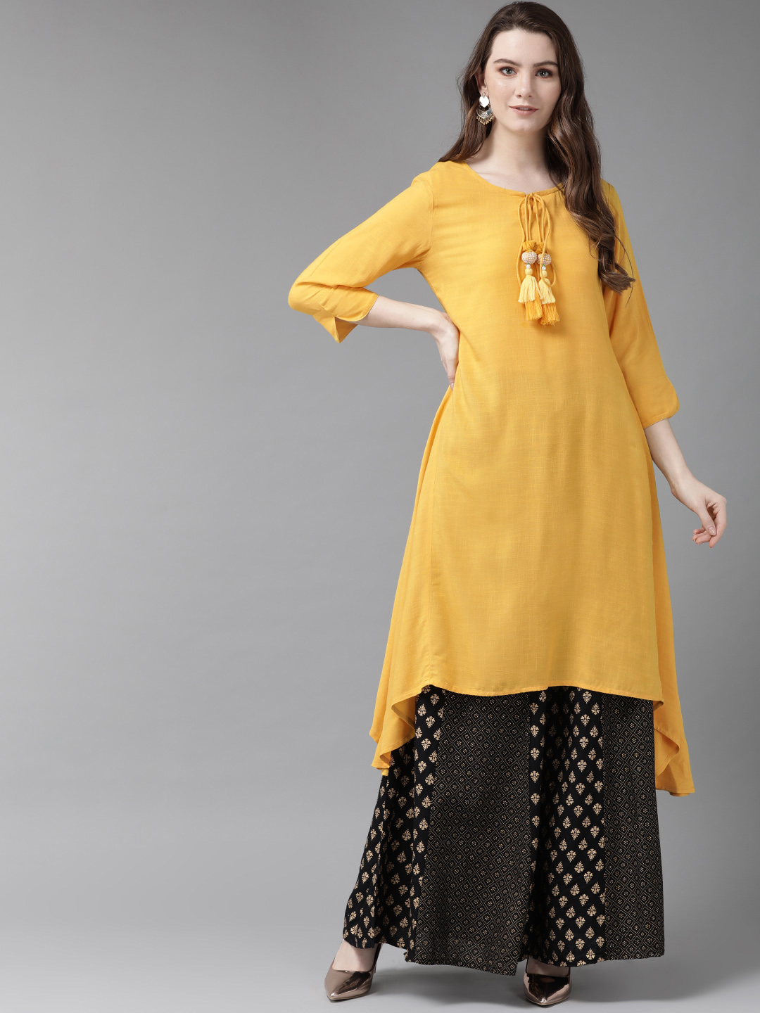 Juniper Women Yellow Solid A-Line Kurta Price in India