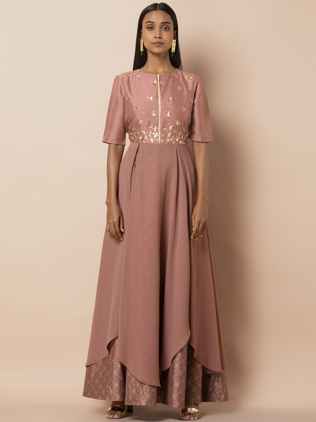 INDYA Women Mauve Embellished Anarkali Kurta Price in India