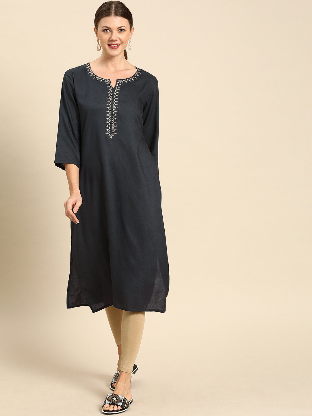 Soch Women Grey Solid Straight Kurta Price in India