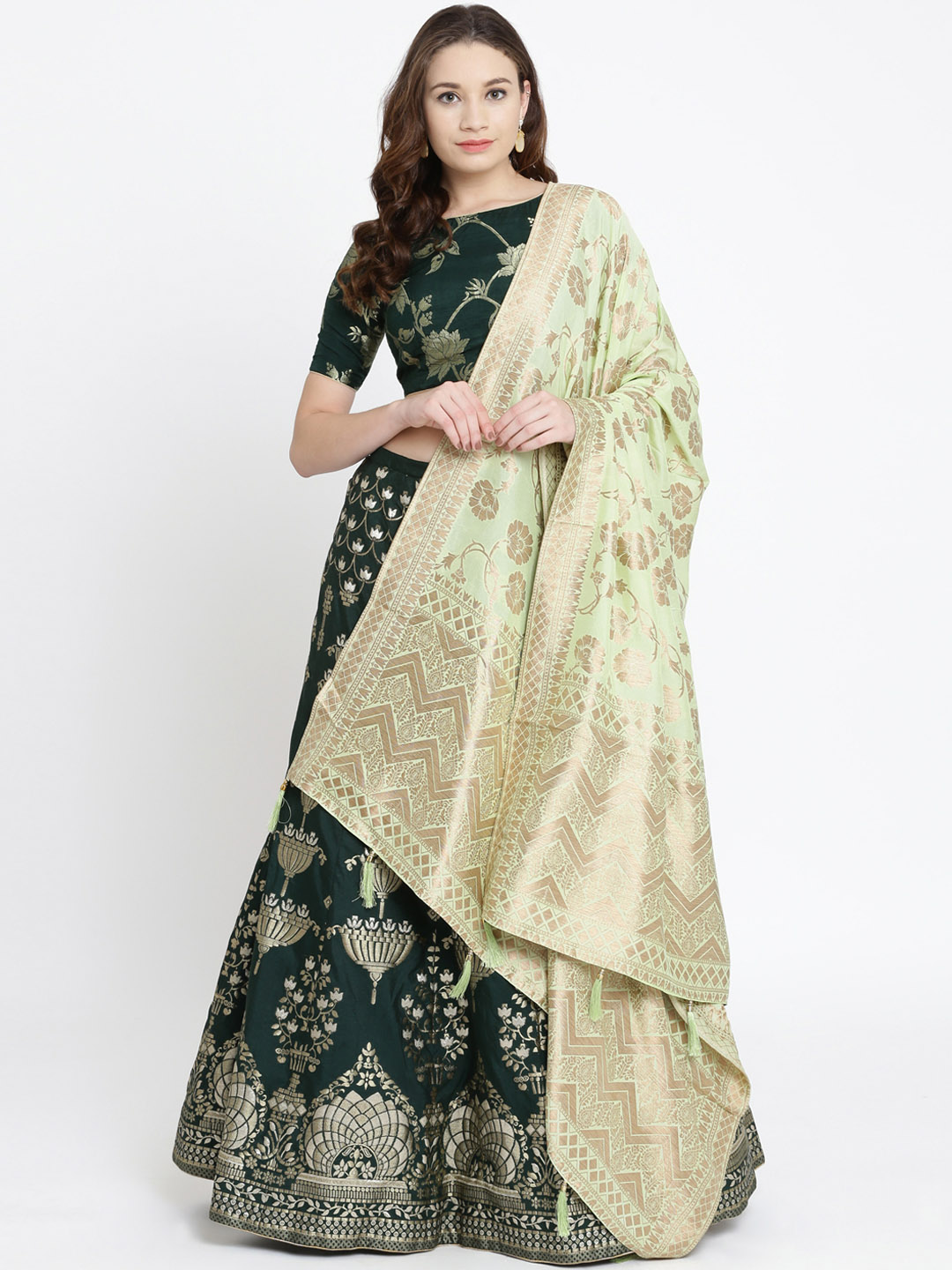 Koskii Green Semi-Stitched Lehenga & Blouse with Dupatta Price in India