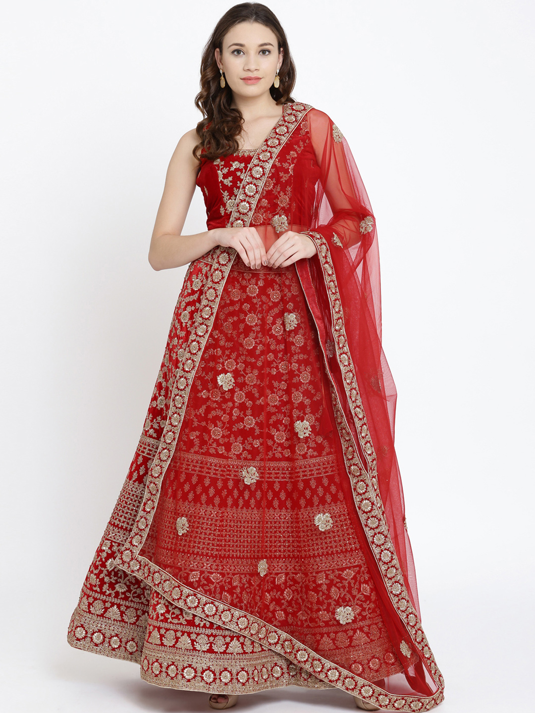 Koskii Red Semi-Stitched Lehenga & Blouse with Dupatta Price in India