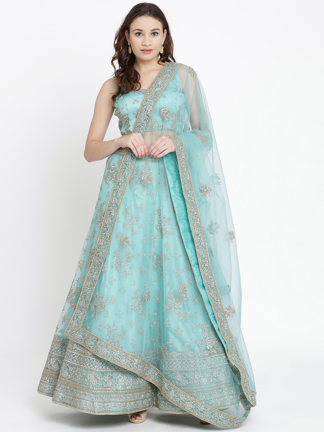 Koskii Sea Green Semi-Stitched Lehenga & Blouse with Dupatta Price in India