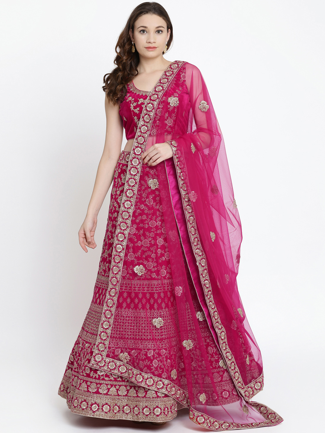 Koskii Fuchsia Semi-Stitched Lehenga & Blouse with Dupatta Price in India