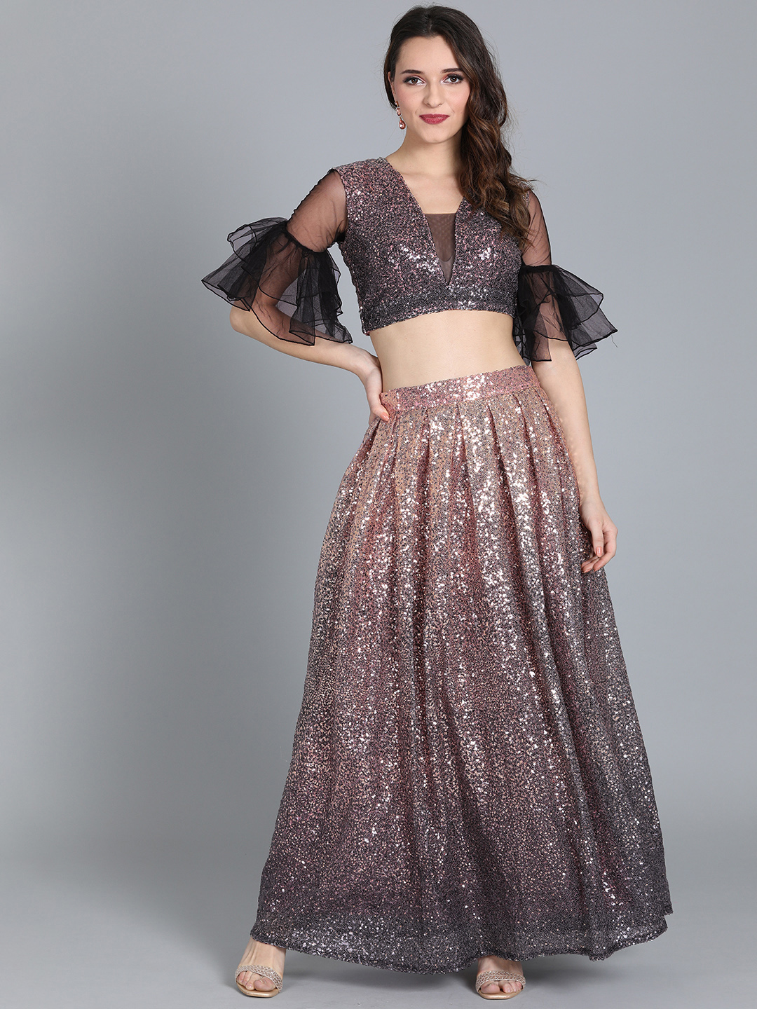 Bollywood Vogue Black & Pink Made to Measure Embellished Lehenga with Blouse Price in India