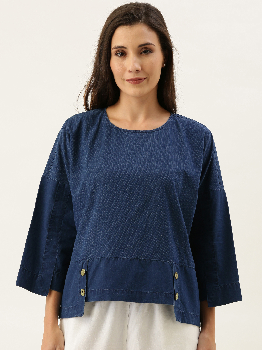 MERAKI Women Navy Blue Self Design Top Price in India