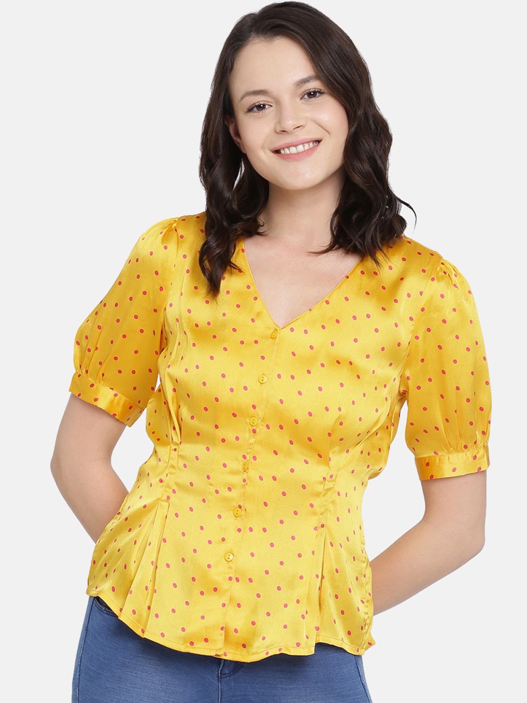 ISU Women Yellow & Pink Printed Top Price in India