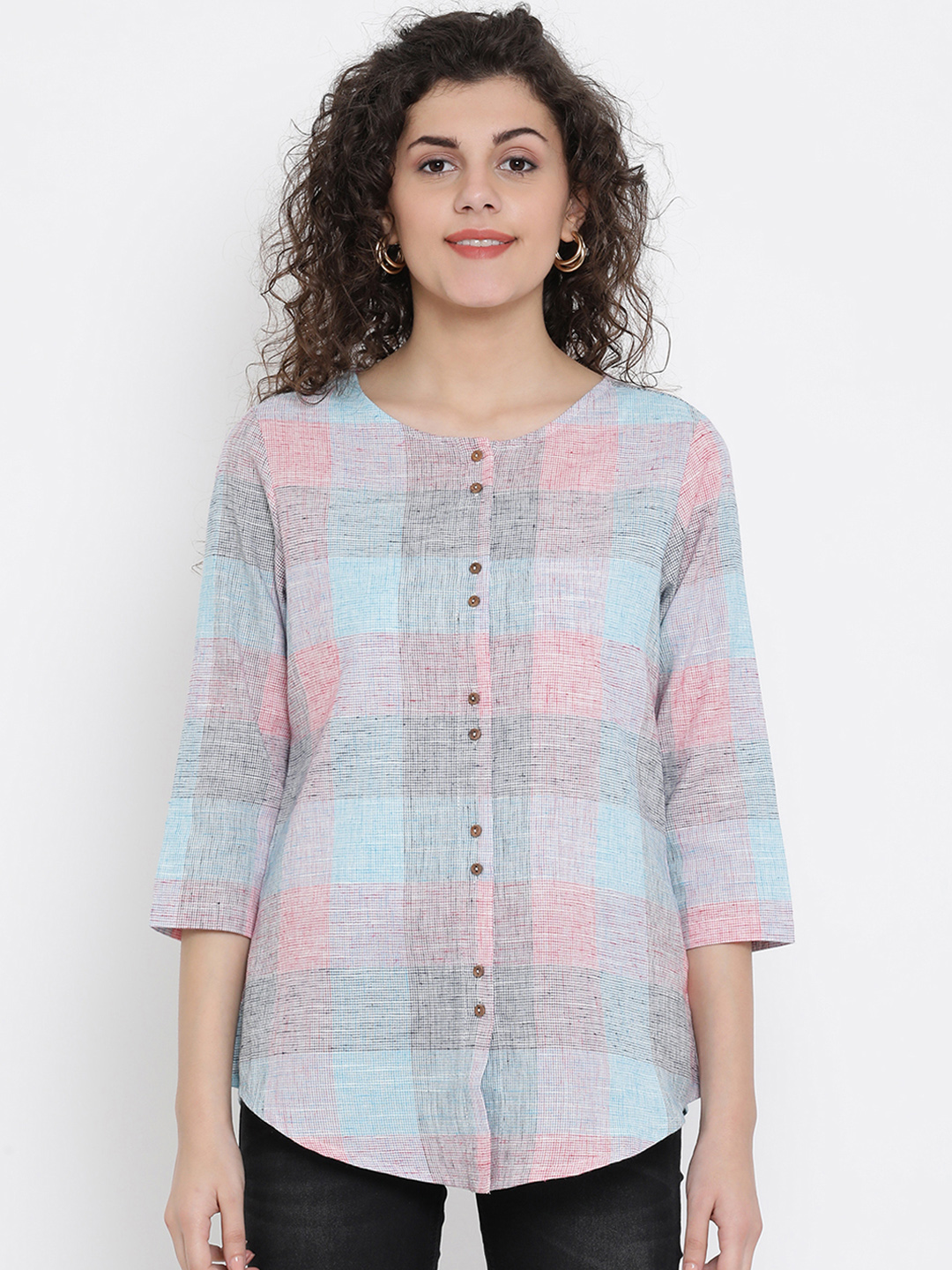 Monte Carlo Women Blue Checked Top Price in India