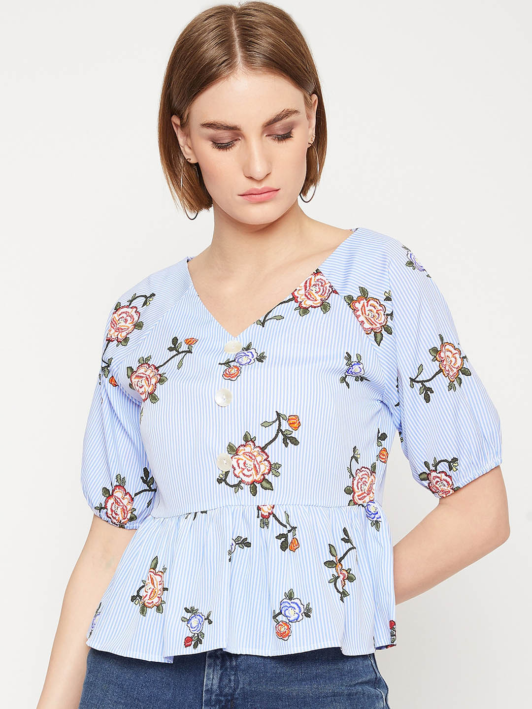 Marie Claire Women Blue Printed Top Price in India