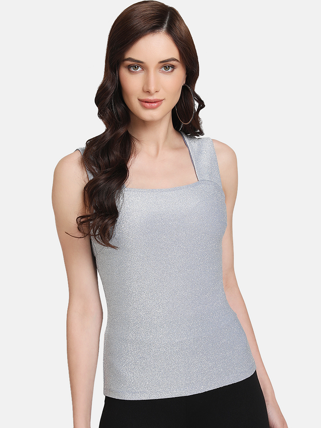 Kazo Women Grey Embellished Fitted Top Price in India