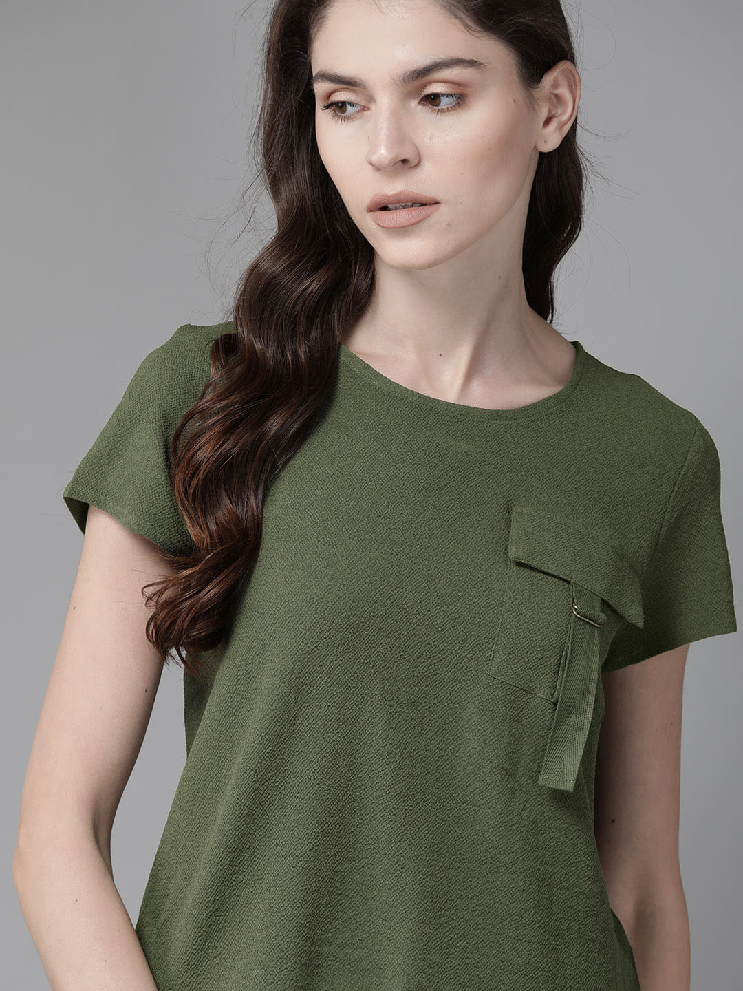 Roadster Women Olive Green Solid Top Price in India