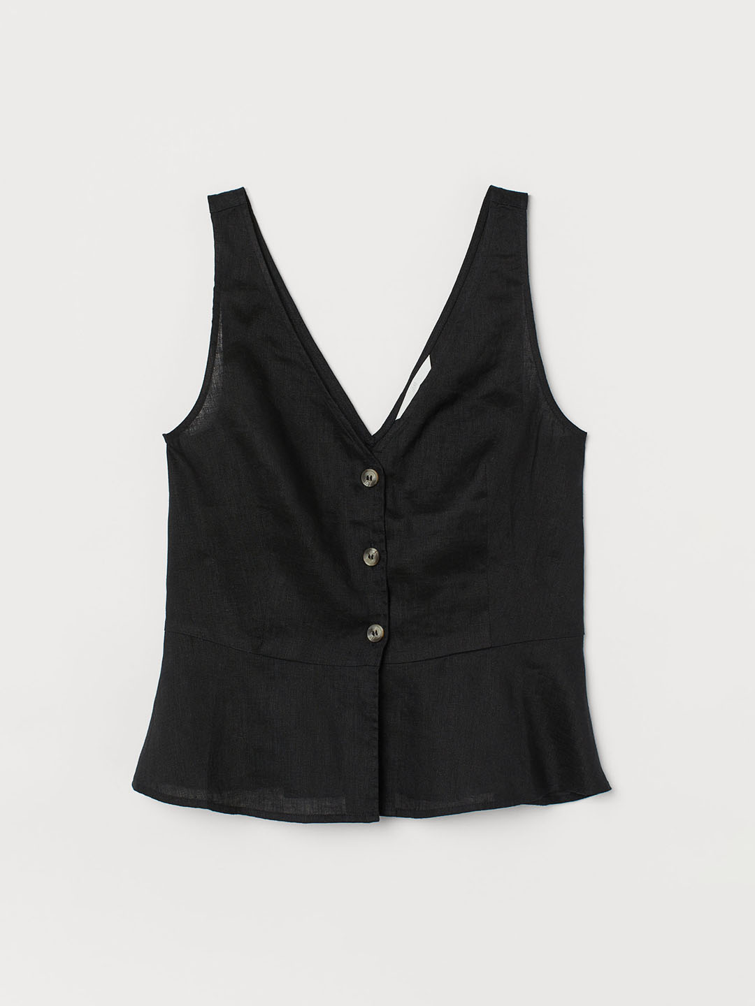 H&M Women Black Solid V-Neck Linen Blouse Price in India