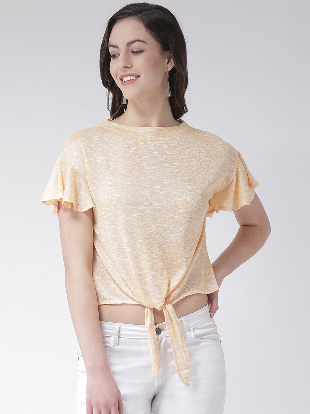 Latin Quarters Women Yellow Solid Crop Top Price in India