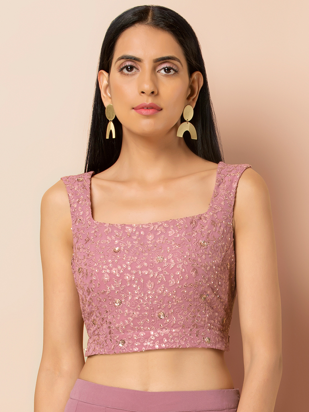 INDYA Women Pink & Gold-Coloured Embellished Ethnic Top Price in India