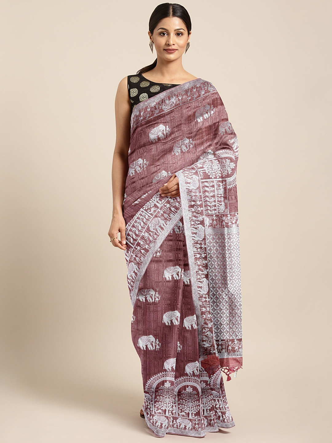 The Chennai Silks Rust Silk Blend Woven Design Patola Saree Price in India