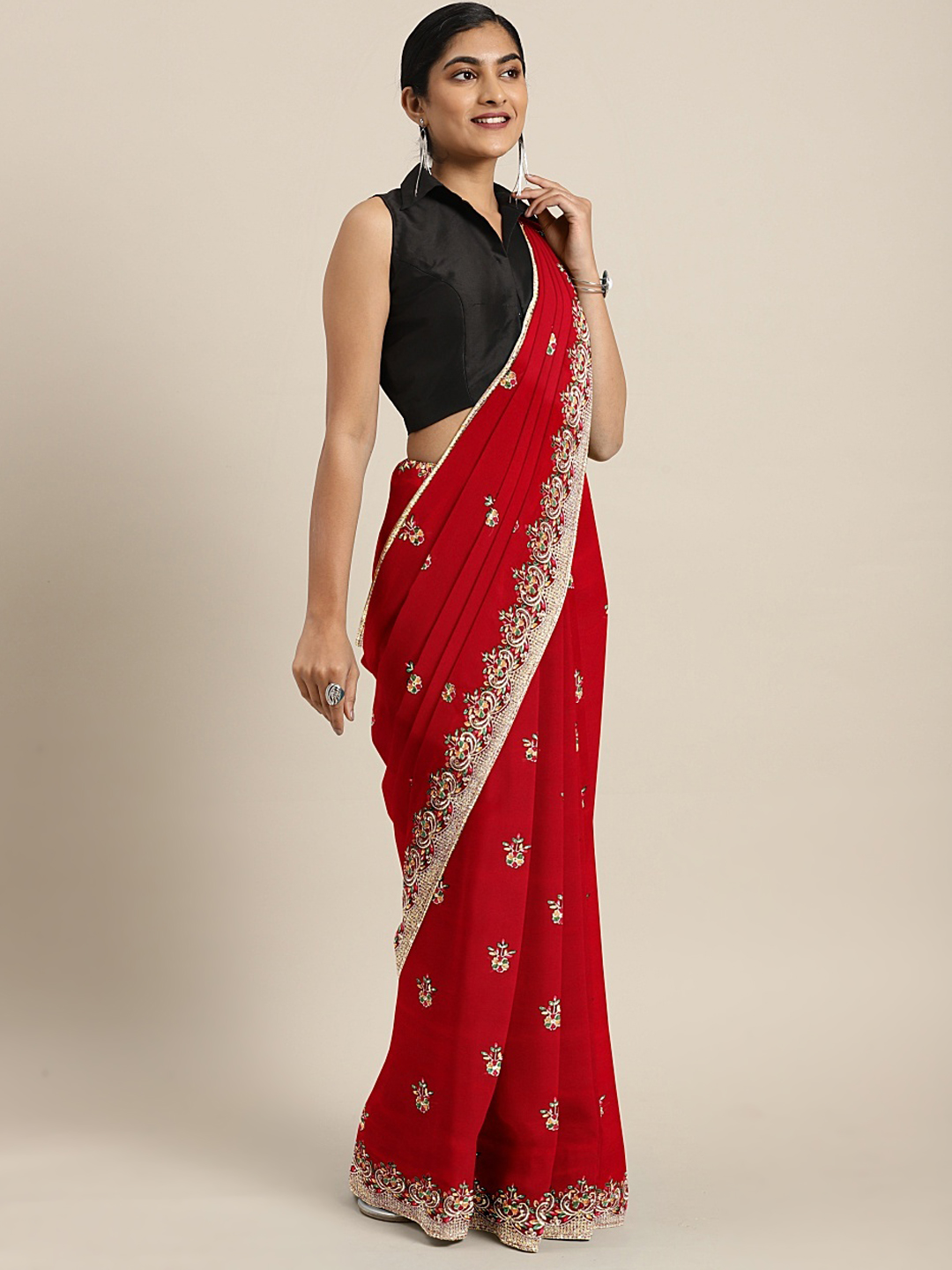 Soch Red Embroidered Poly Georgette Saree Price in India