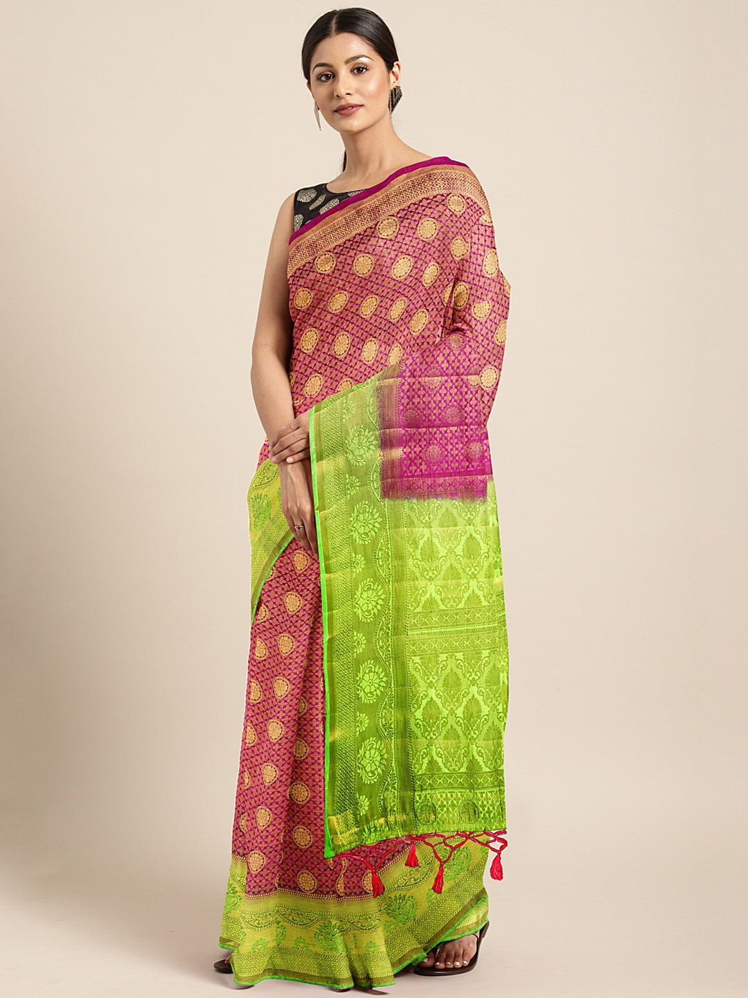 The Chennai Silks Classicate Pink Woven Design Viscose Rayon Dupion Saree Price in India