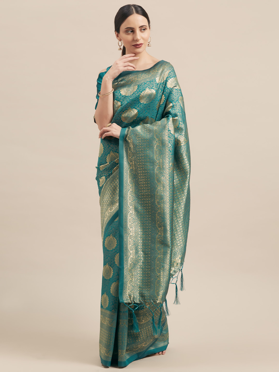 Mitera Teal Green Art Silk Woven Design Banarasi Saree Price in India