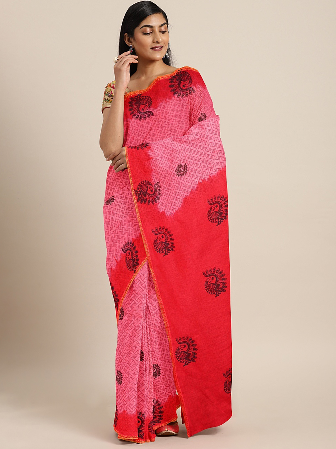 The Chennai Silks Classicate Red Printed Pure Cotton Saree Price in India