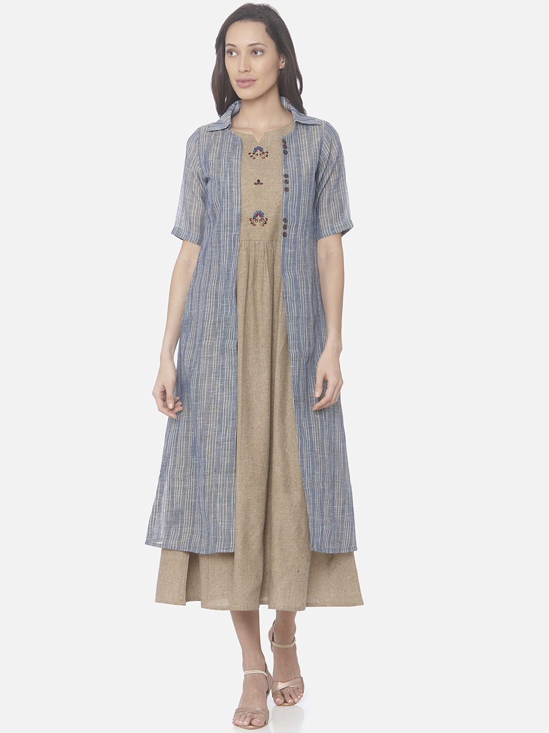 Flare Dress With Ethnic Jacket 