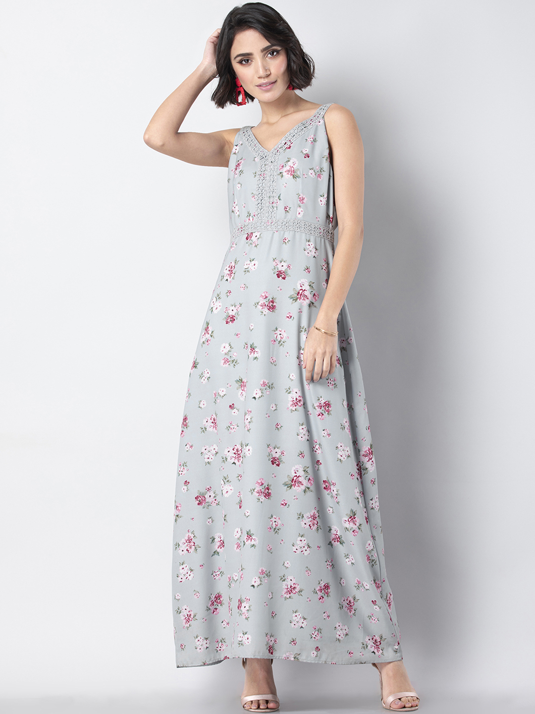 FabAlley Women Grey Printed Maxi Dress Price in India