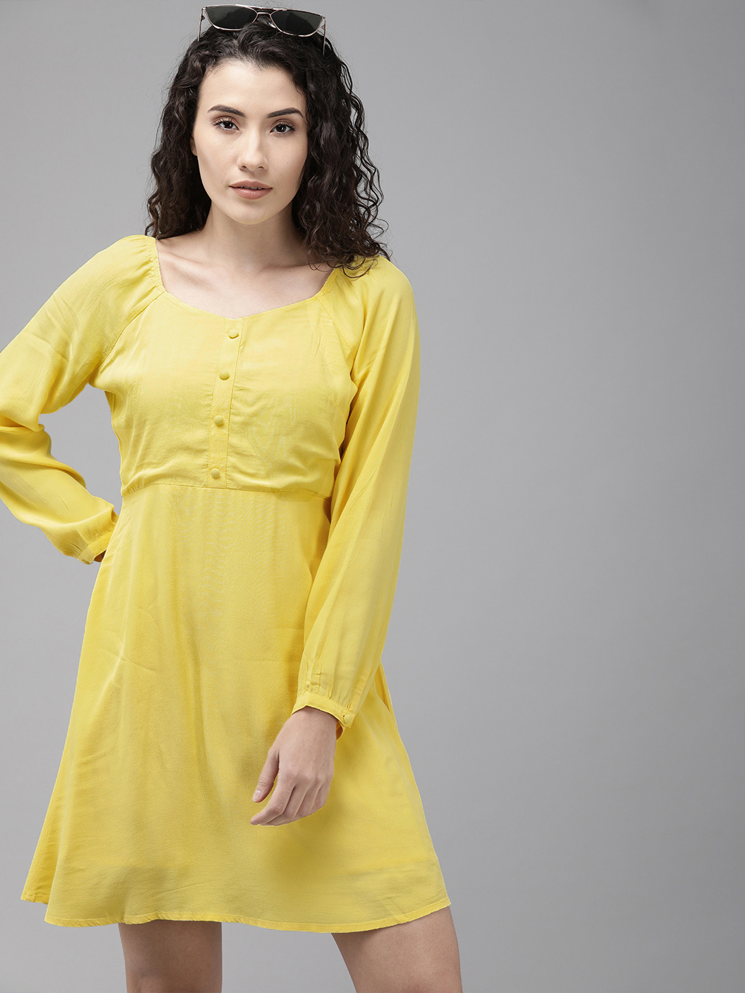 ONLY Women Yellow Solid A-Line Dress Price in India