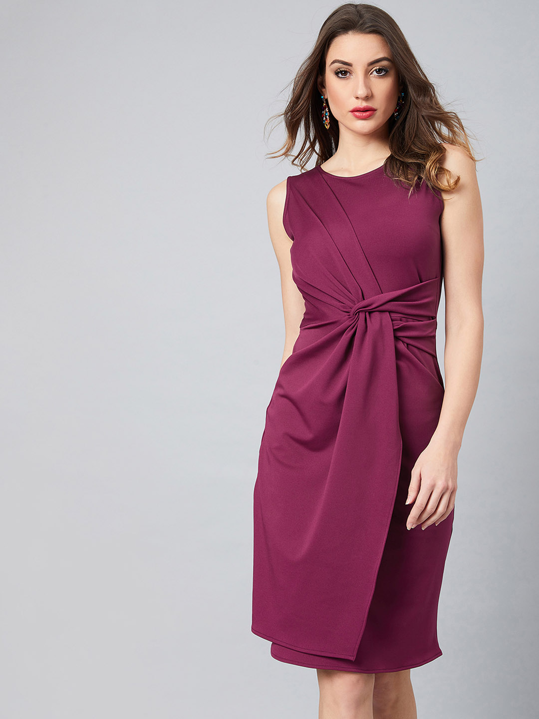 Athena Women Purple Solid Sheath Dress 