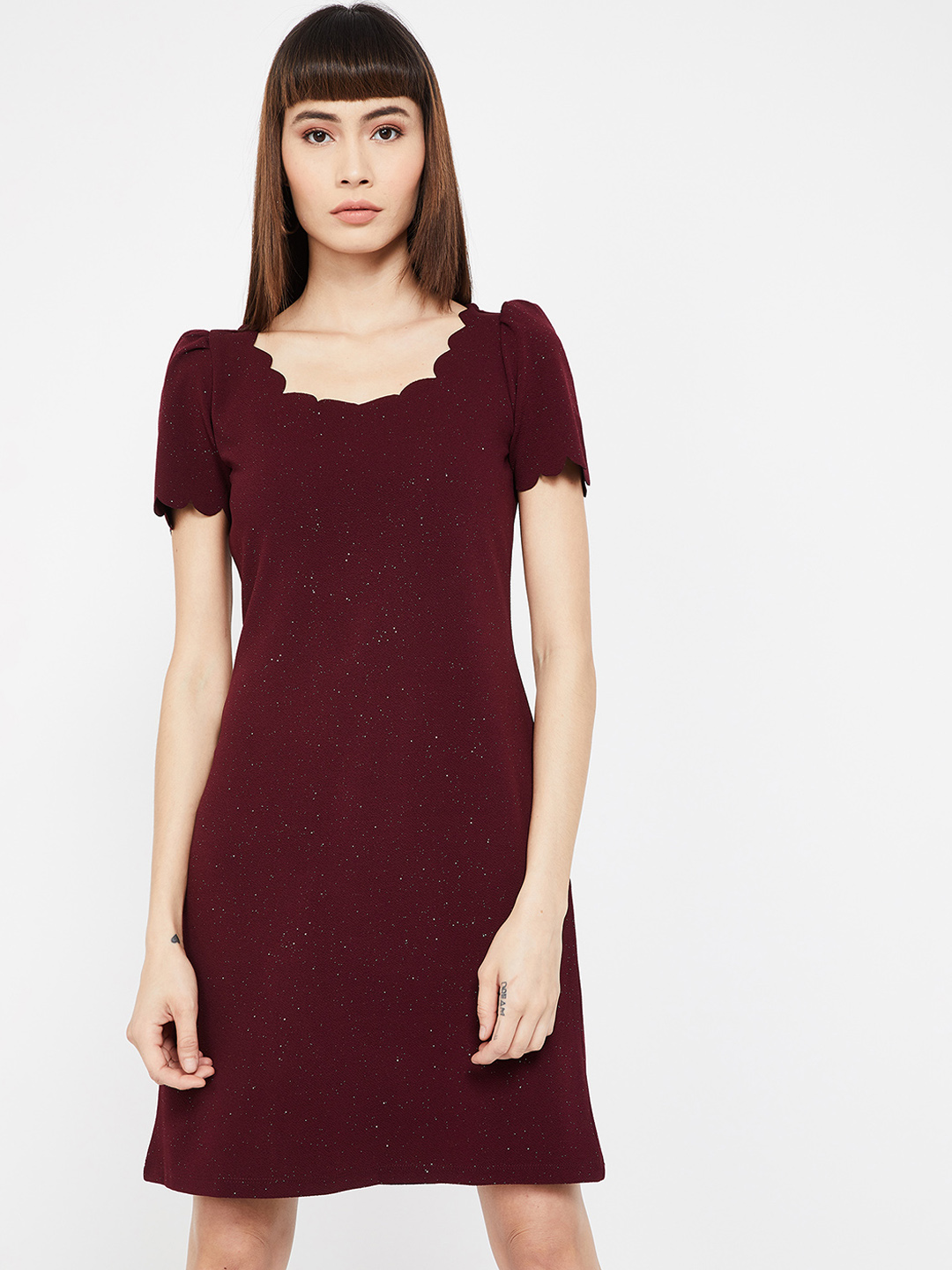 CODE by Lifestyle Women Burgundy Embellished Sheath Dress Price in India