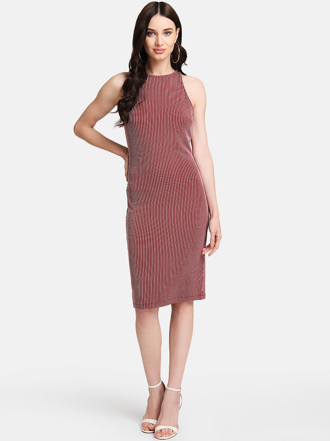 Kazo Women Maroon Striped Sheath Dress Price in India