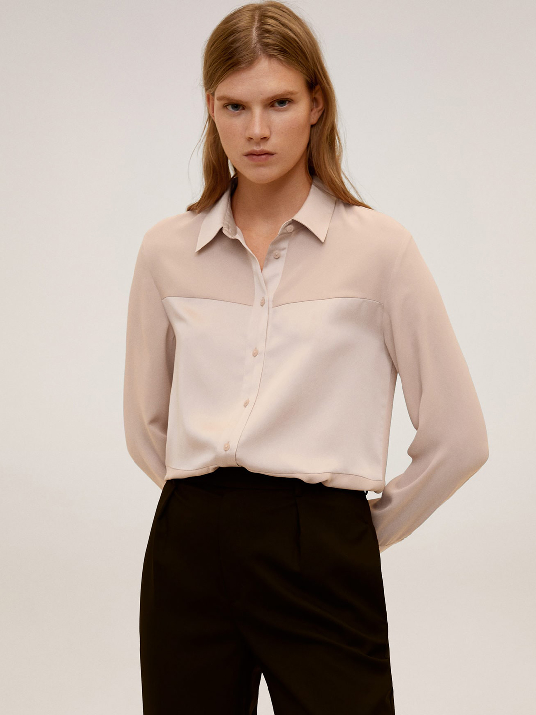 MANGO Women Beige Solid Regular Fit Formal Shirt Price in India