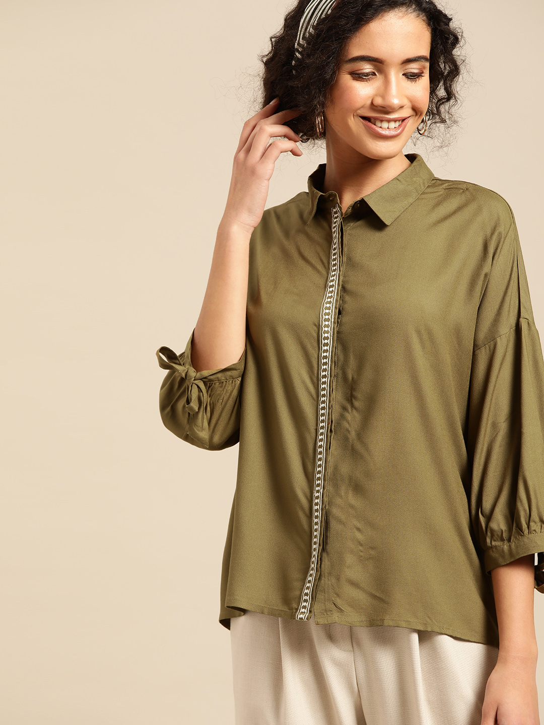 DressBerry Women Olive Green Regular Fit Solid Casual Shirt Price in India